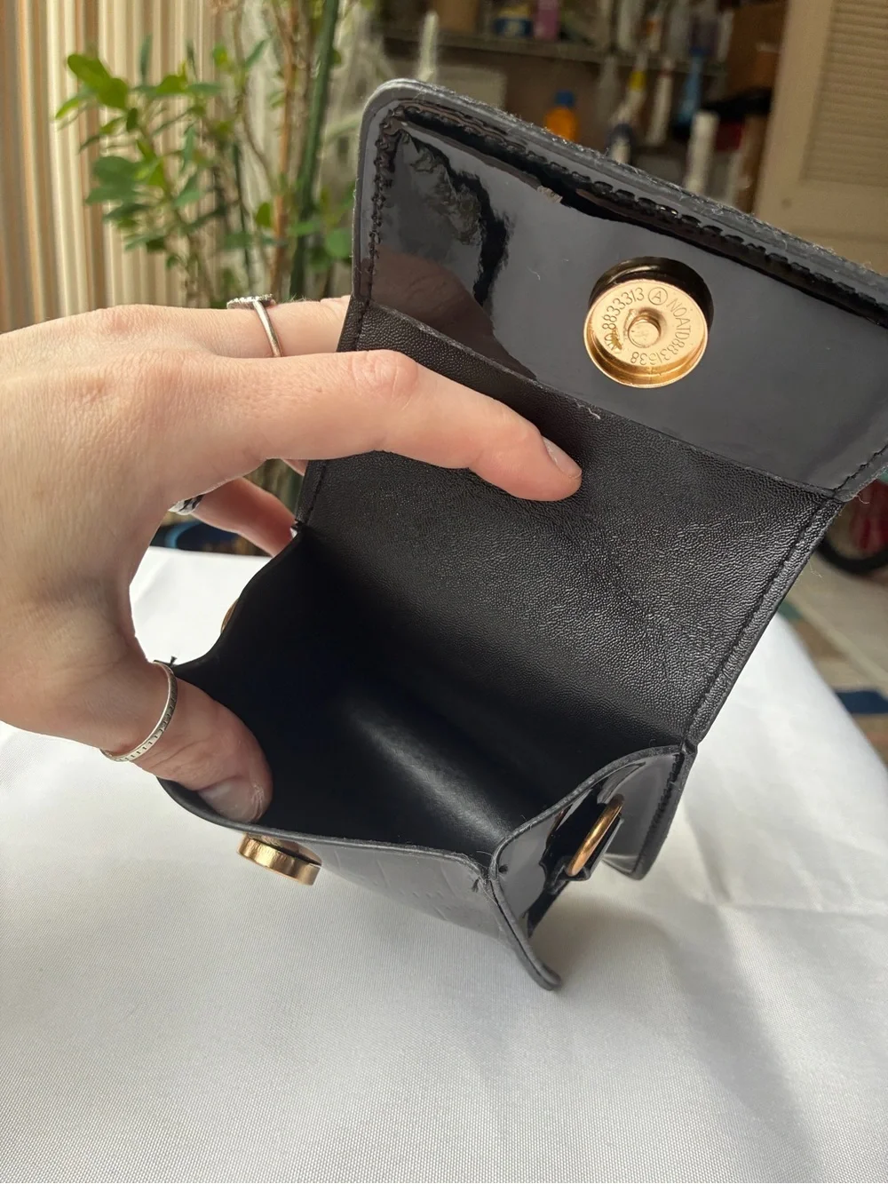 Black Patent Crocodile Embossed Mini Bag | Convertible Top Handle Crossbody - Picture 7 of 13